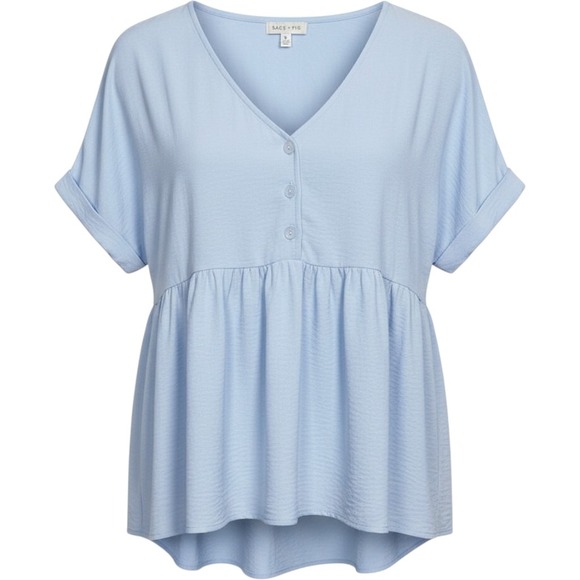 Sage + Fig Tops - Sage + Fig Light Blue V-Neck Babydoll Peplum Top ST7585 Medium NWT